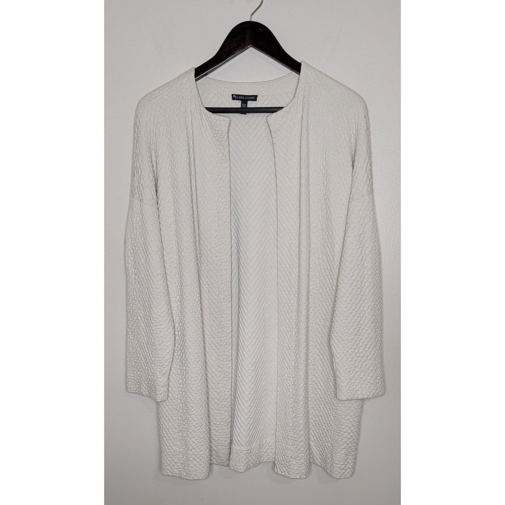 Eileen Fisher Silk/Organic Cotton Blend Quilted Cardigan Size M Ivory Coastal